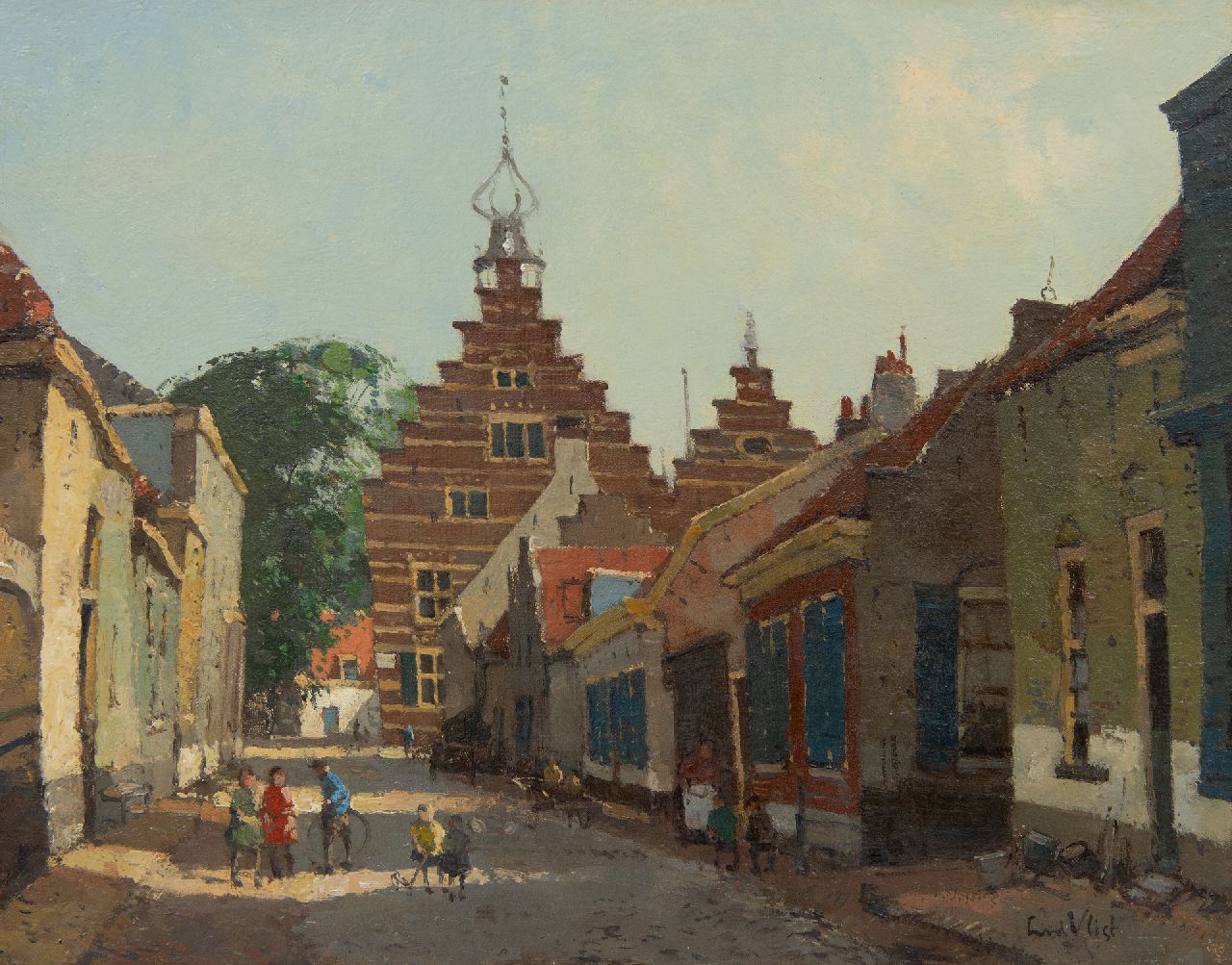 Vlist L. van der | Leendert van der Vlist, Children playing on the street, Naarden, oil on canvas 28.5 x 35.5 cm, signed l.r.