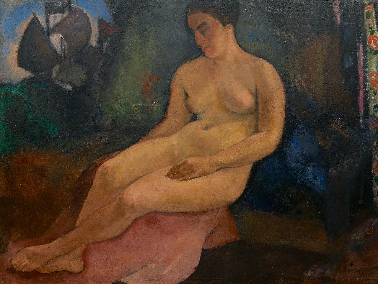 Willem Paerels | Seated nude in a landscape, oil on canvas, 104.3 x 138.2 cm, signed l.r.