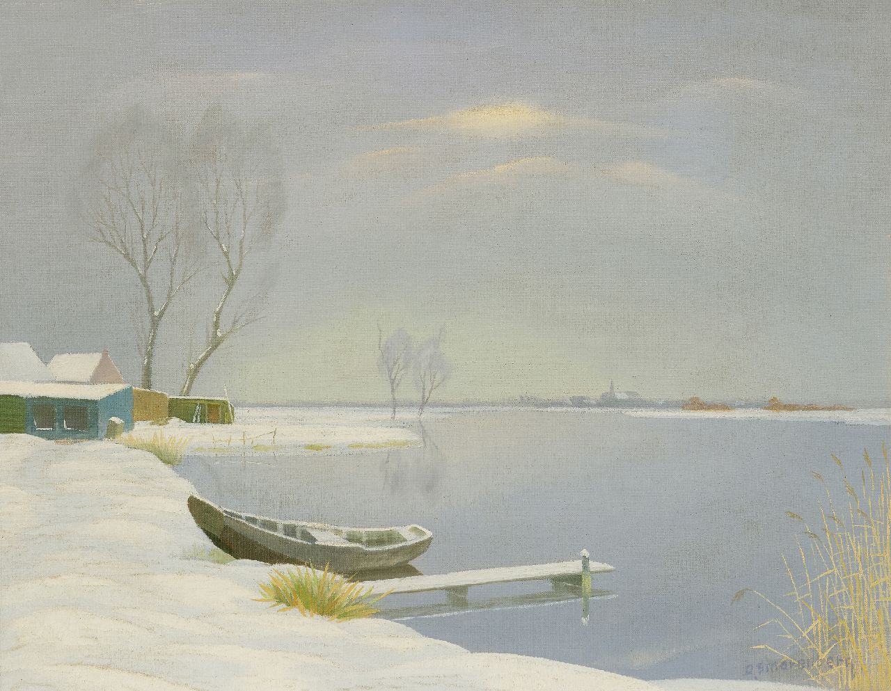 Smorenberg D.  | Dirk Smorenberg, The Loosdrechtse Plassen in the winter, oil on canvas 41.3 x 53.4 cm, signed l.r.