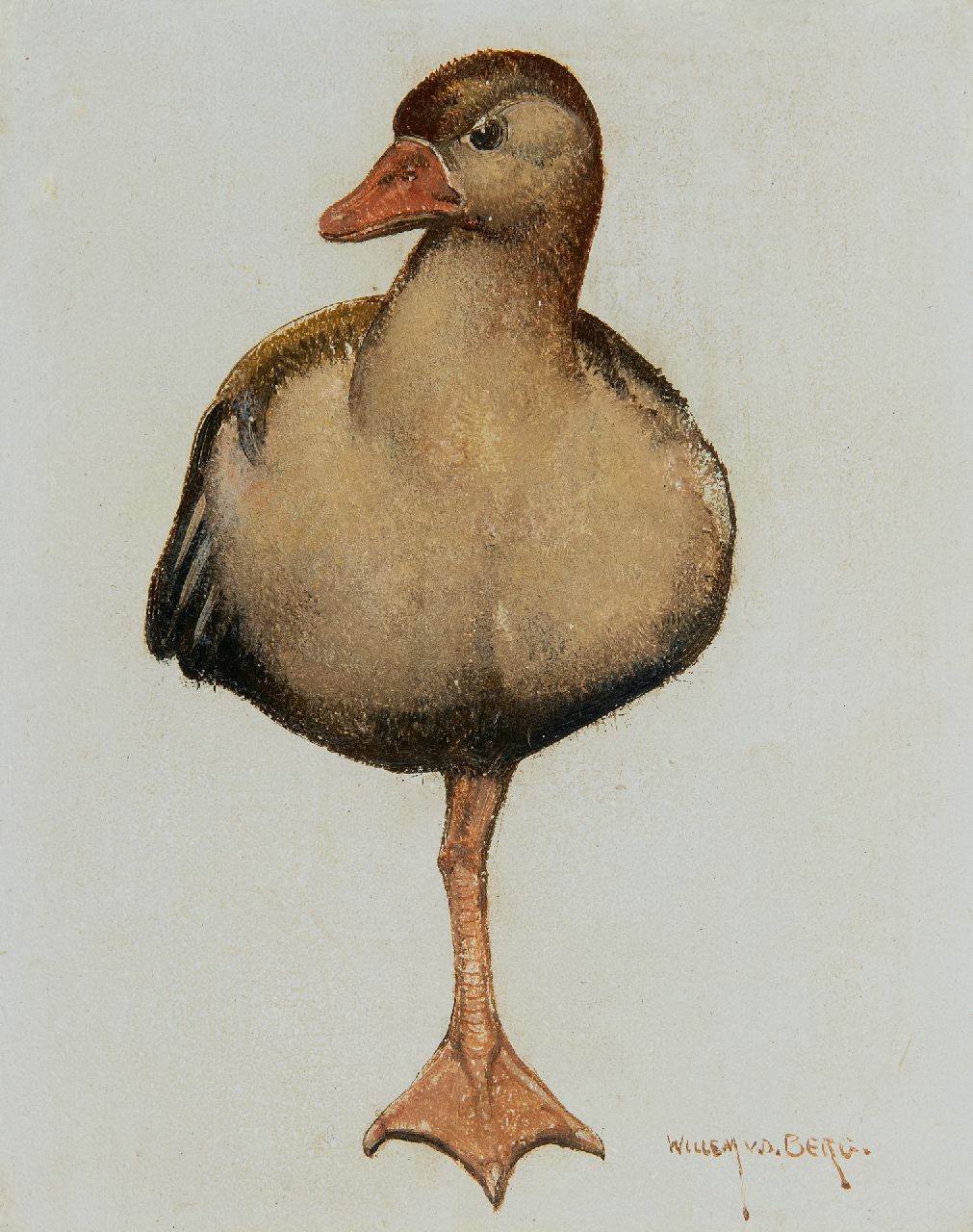 Berg W.H. van den | 'Willem' Hendrik van den Berg | Paintings offered for sale | Resting duck, oil on panel 16.5 x 13.6 cm, signed l.r.