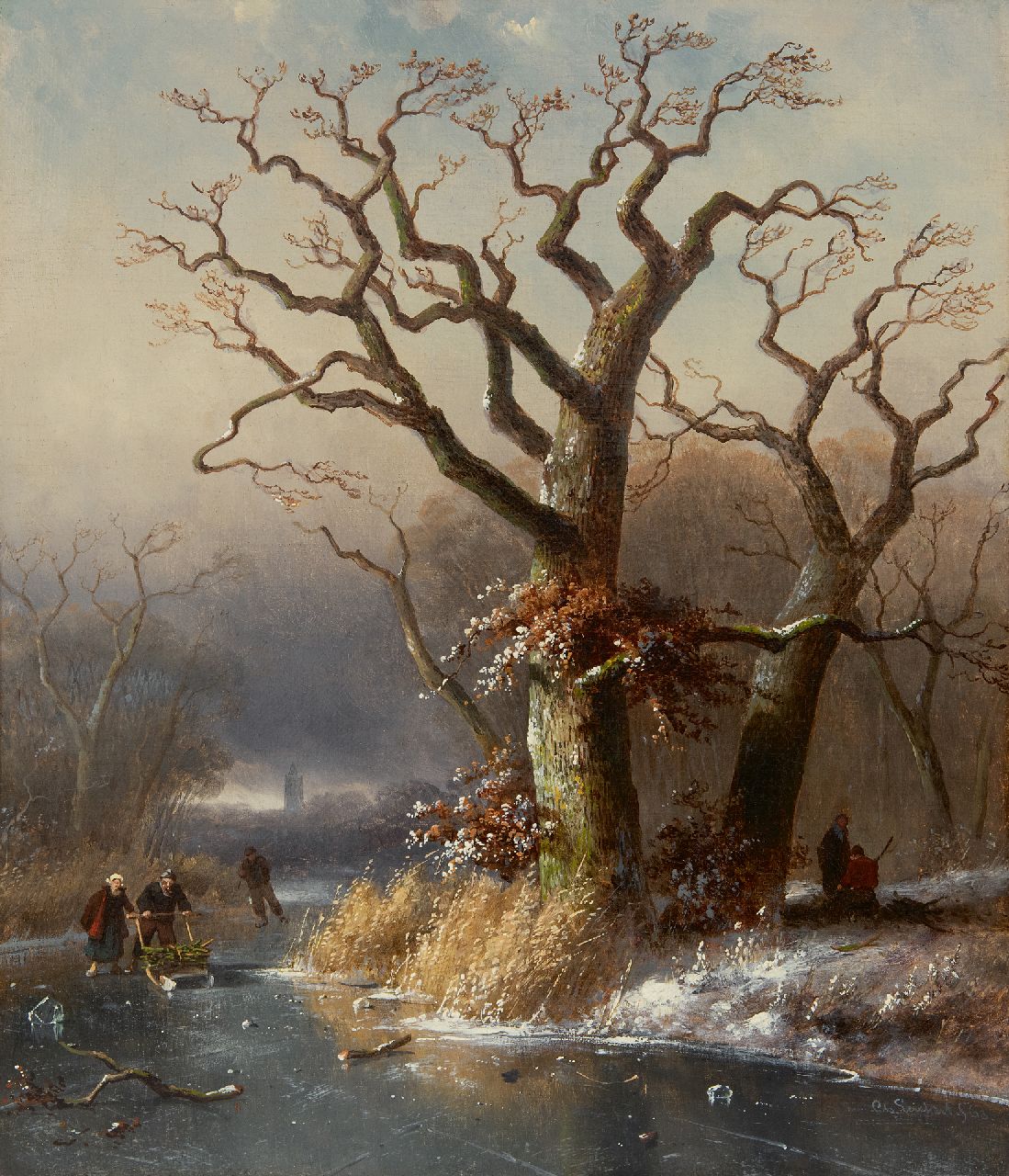 Leickert C.H.J.  | 'Charles' Henri Joseph Leickert | Paintings offered for sale | A frozen landscape with wood gatherers, oil on canvas 40.2 x 35.0 cm, signed l.r. and dated '63