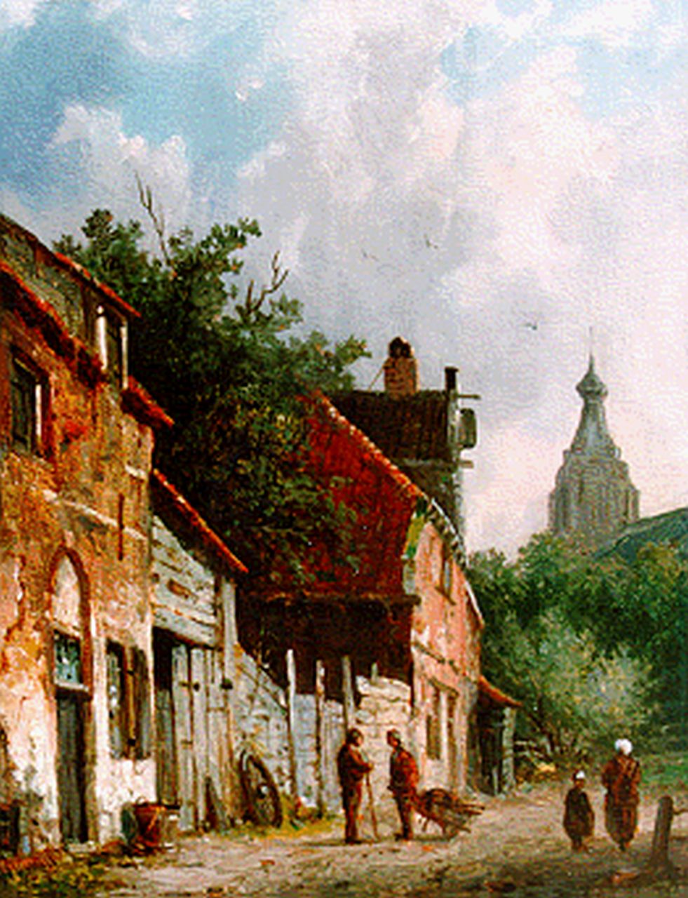Eversen A.  | Adrianus Eversen, A sunlit street, Delft, oil on panel 19.0 x 14.6 cm, signed l.r.