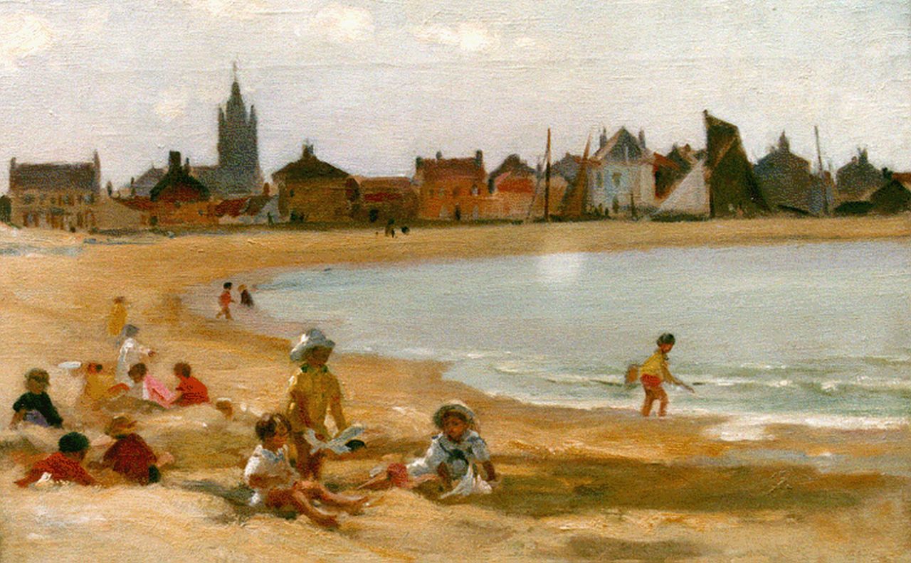 Dupuy P.M.  | Paul Michel Dupuy, Playing on the beach of Gravelines, oil on canvas 31.5 x 46.2 cm, signed l.l.