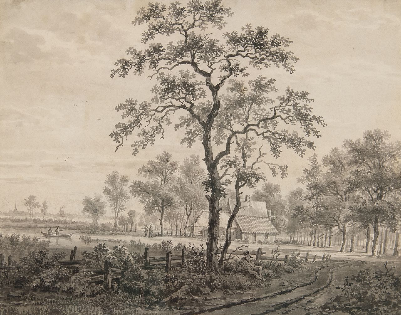 Göbell G.H.  | Gerrit Hendrik Göbell | Watercolours and drawings offered for sale | Landscape at Rijssen, pen, brush and ink on paper 22.1 x 27.8 cm, signed on the reverse and dated on the reverse 1830