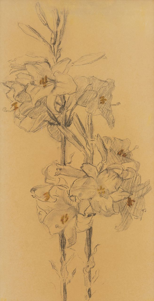 Bart van der Leck | Lillies, graphite and watercolor on paper, 50.0 x 26.0 cm, signed on the reverse and dated on the reverse 1922