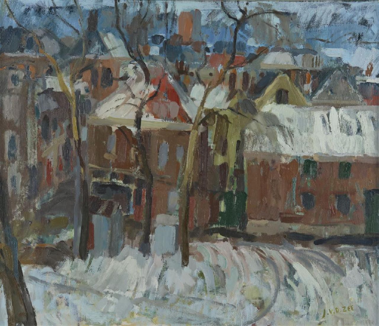 Zee J. van der | Jan van der Zee | Paintings offered for sale | A view of snowy Groningen, oil on canvas 59.8 x 70.1 cm, signed l.r.