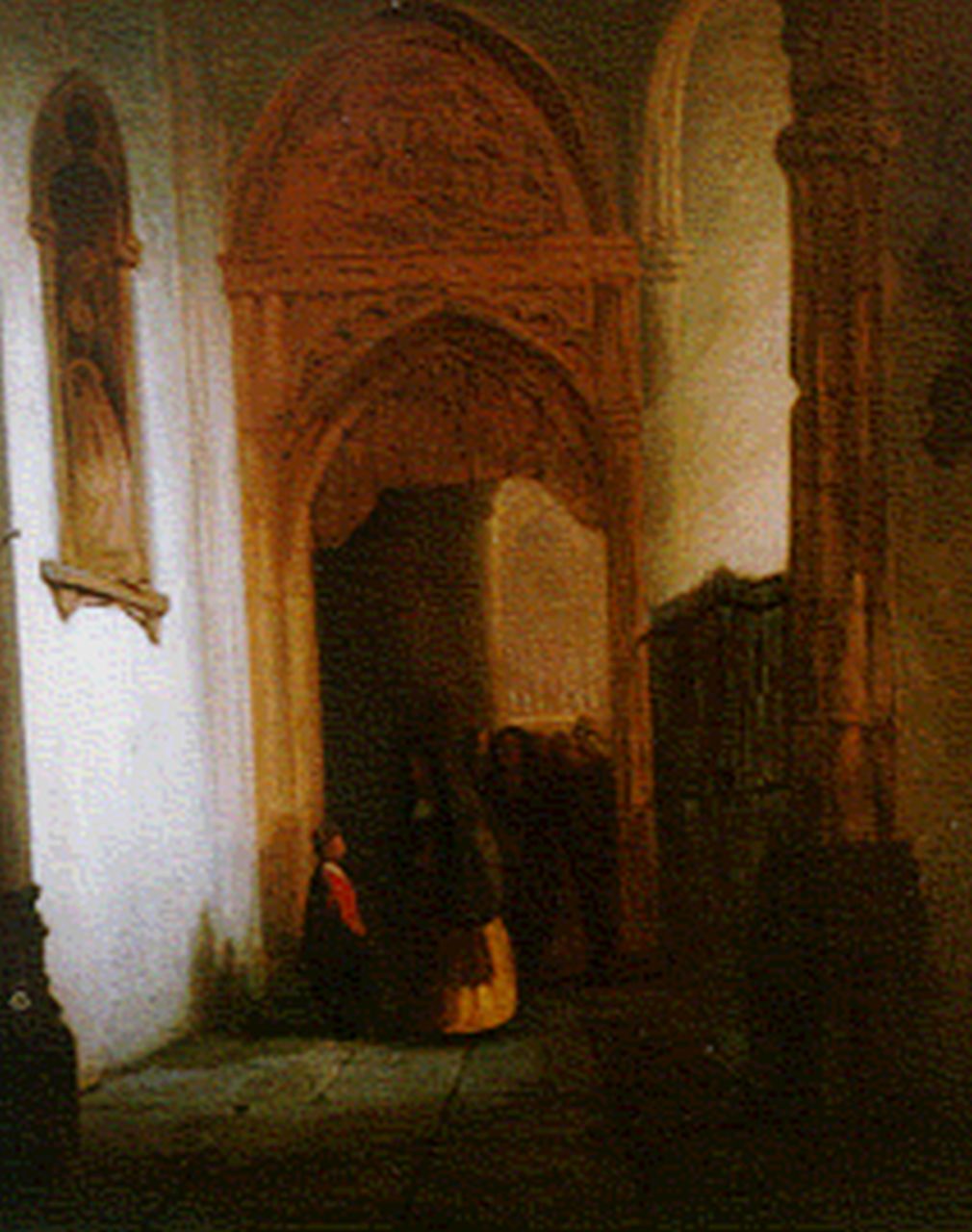 Tetar van Elven J.B.  | Jan 'Johannes' Baptist Tetar van Elven, Two figures in a church interior, oil on panel 50.2 x 38.8 cm, signed l.l.