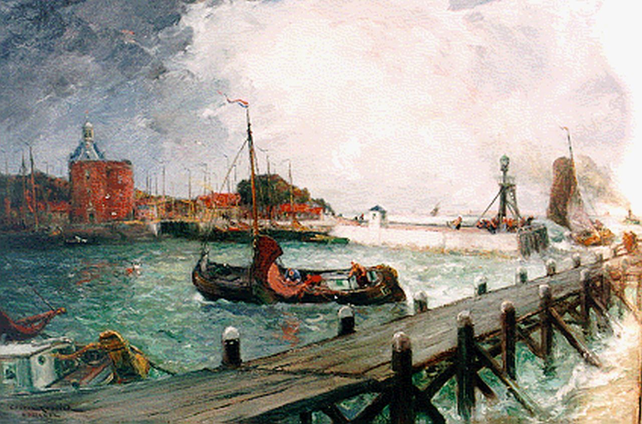 Roullet M.A.G.  | Marie Anatole Gaston 'Gaston' Roullet, The harbour of Enkhuizen, oil on canvas 79.8 x 99.8 cm, signed l.l.