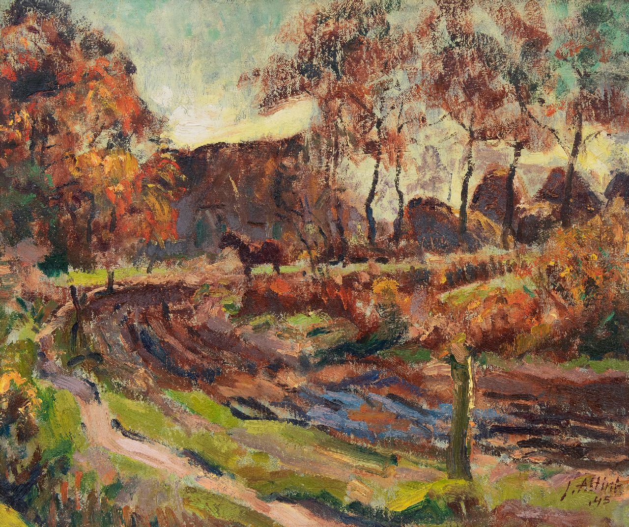 Altink J.  | Jan Altink, A farm in Essen, Groningen, oil on canvas 50.2 x 60.7 cm, signed l.r. and dated '45
