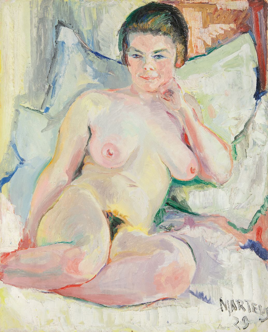 Martens G.G.  | Gijsbert 'George' Martens | Paintings offered for sale | Reclyning nude, oil on canvas 80.3 x 64.7 cm, signed l.r. and dated '29