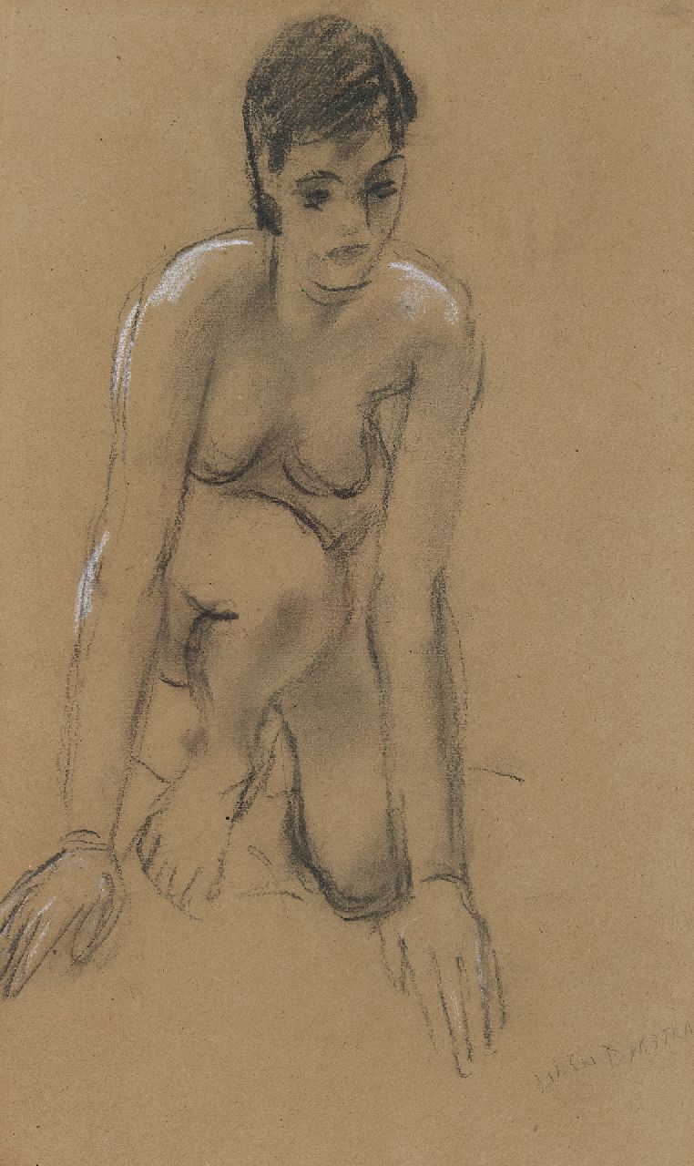 Dijkstra J.  | Johannes 'Johan' Dijkstra | Watercolours and drawings offered for sale | Female nude, chalk on paper 37.0 x 22.0 cm, signed l.r.