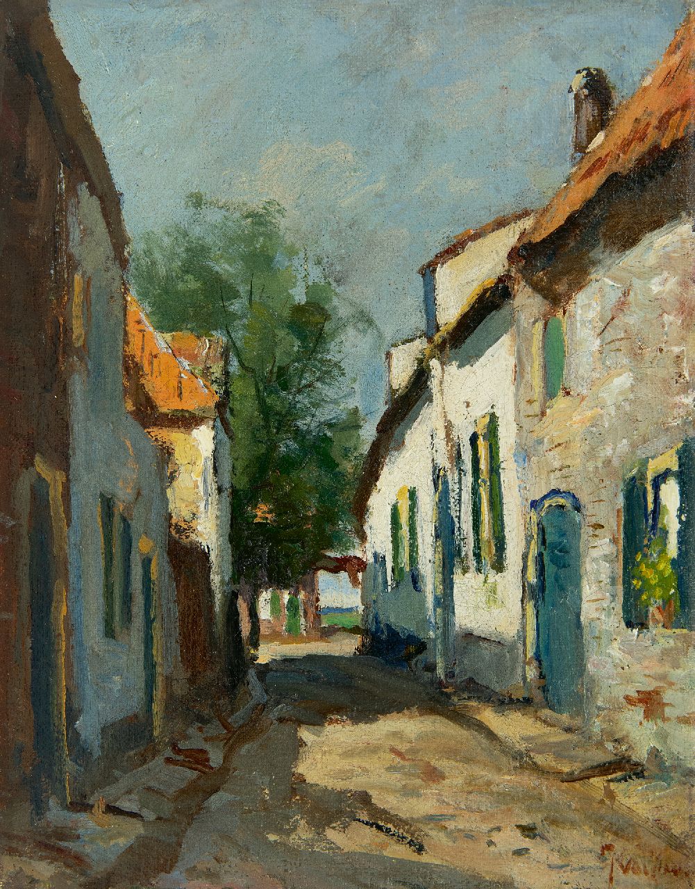 Vuuren J. van | Jan van Vuuren, Village street, oil on canvas 25.5 x 20.1 cm, signed l.r.