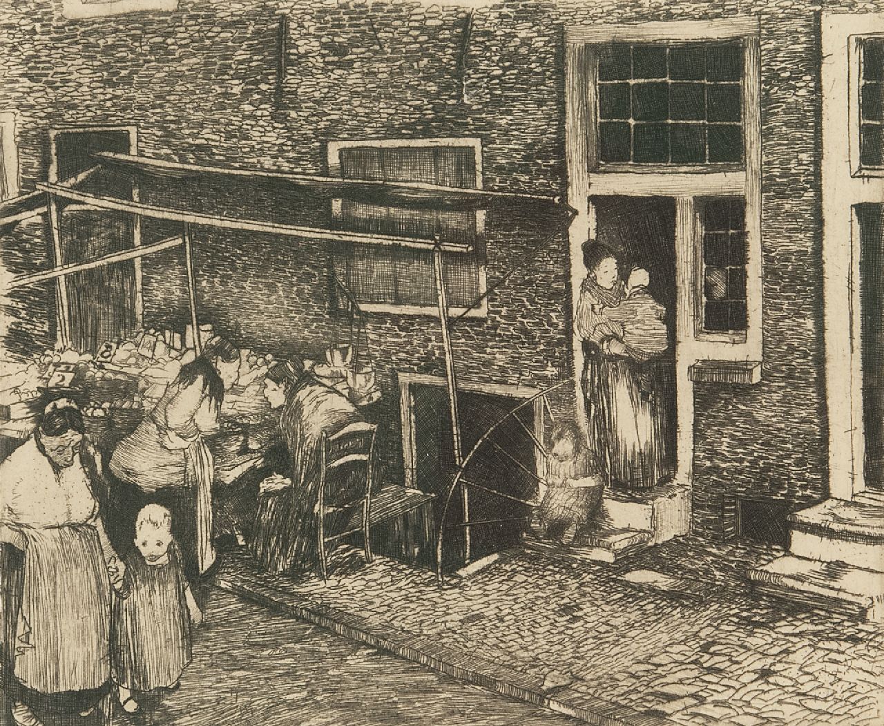 Hem P. van der | Pieter 'Piet' van der Hem | Prints and Multiples offered for sale | Alley in Amsterdam, etching 14.3 x 17.3 cm, signed l.r. and dated '30 jan. 1911'