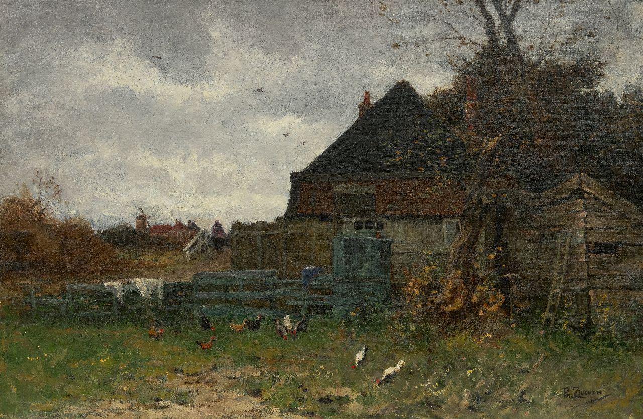 Zilcken C.L.P.  | Charles Louis Philippe 'Philip' Zilcken | Paintings offered for sale | Farmyard in autumn, oil on canvas 60.2 x 91.3 cm, signed l.r.