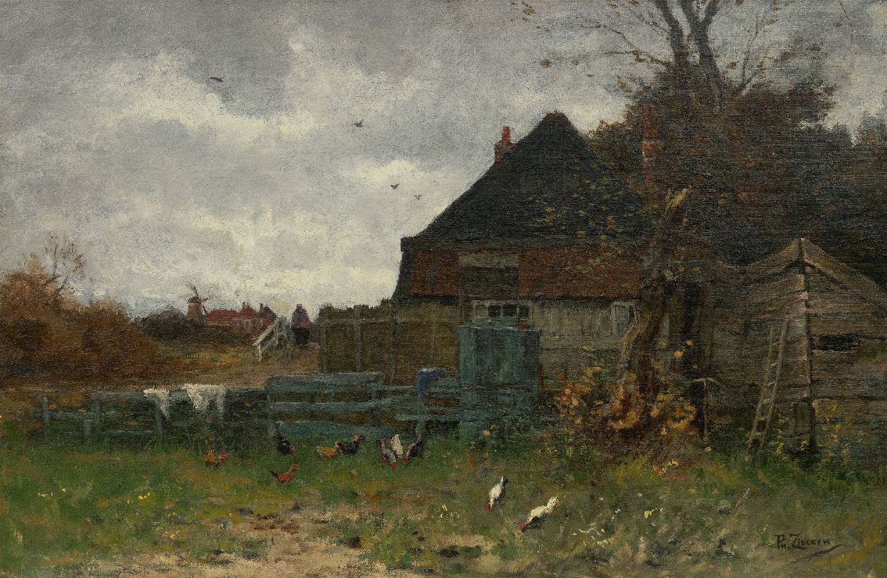 Zilcken C.L.P.  | Charles Louis Philippe 'Philip' Zilcken | Paintings offered for sale | Farmyard in autumn, oil on canvas 60.2 x 91.3 cm, signed l.r. and without frame