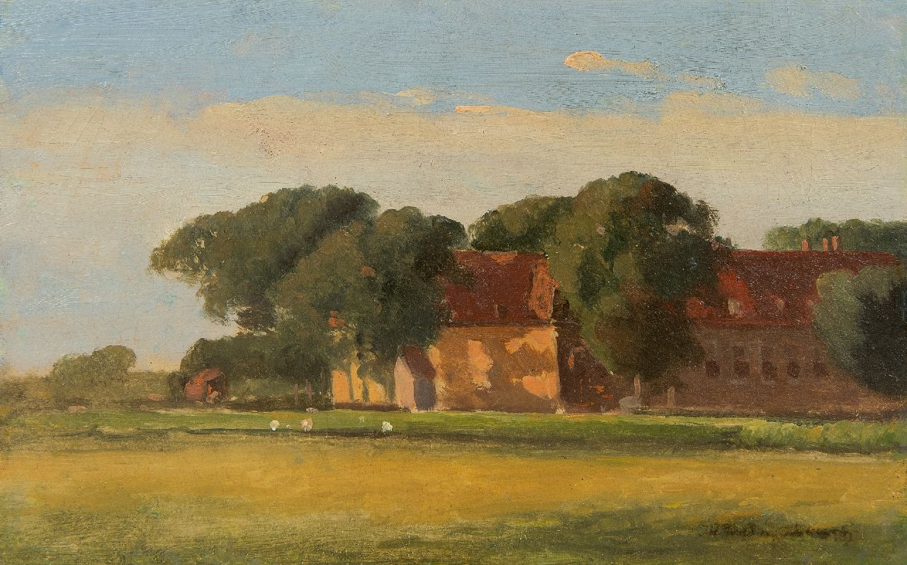 Weissenbruch H.J.  | Hendrik Johannes 'J.H.' Weissenbruch | Paintings offered for sale | Landscape, oil on painter's board 17.9 x 28.3 cm, signed l.r.
