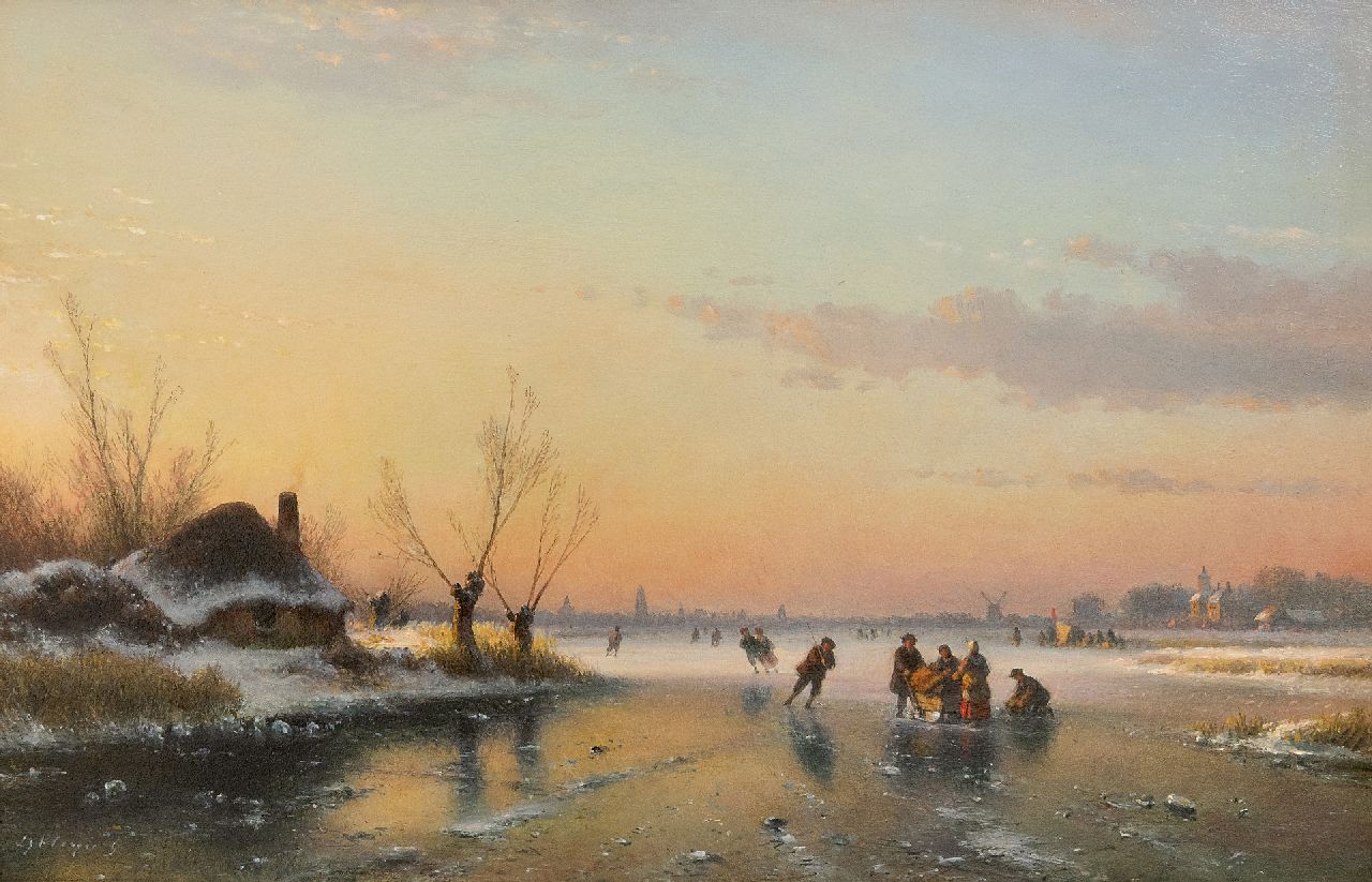 Kleijn L.J.  | Lodewijk Johannes Kleijn, Winterscene, oil on panel 33.9 x 52.1 cm, signed l.l.