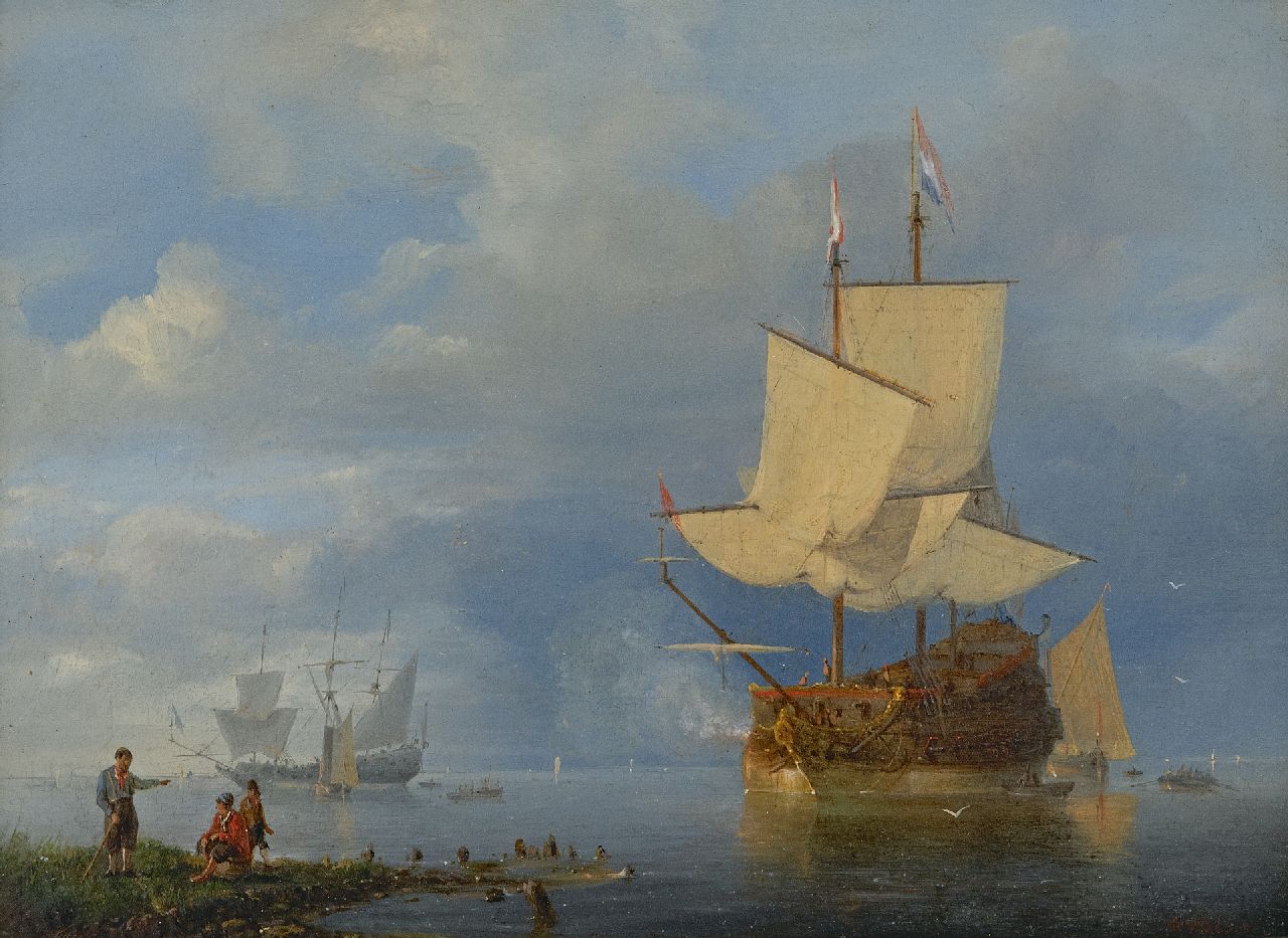 Waldorp A.  | Antonie Waldorp, The gun salute, oil on panel 21.1 x 28.5 cm, signed l.r.