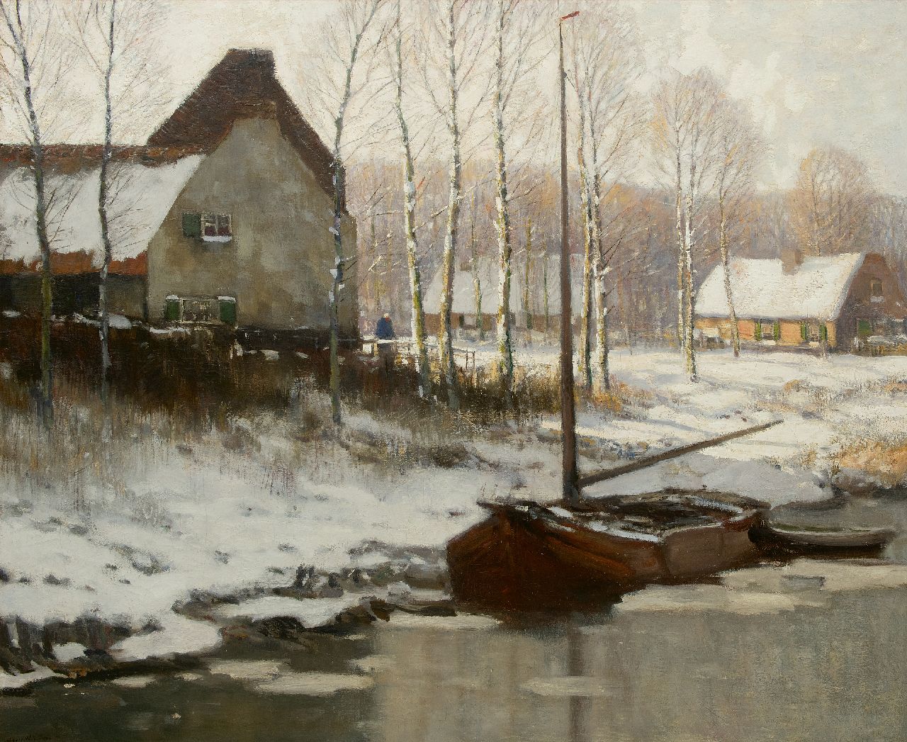 Soest L.W. van | 'Louis' Willem van Soest | Paintings offered for sale | A snowy river bank, oil on canvas 113.3 x 134.7 cm, signed l.l.