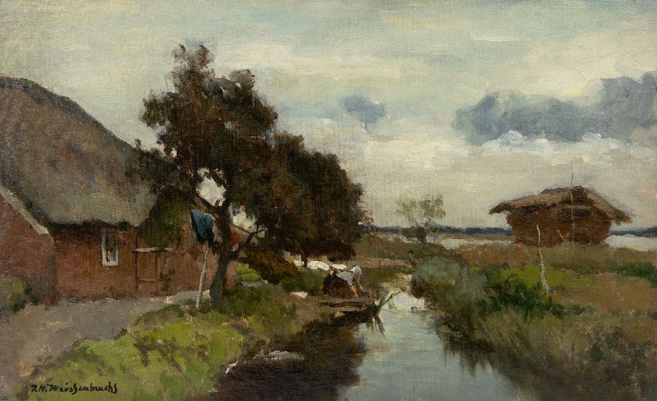 Weissenbruch H.J.  | Hendrik Johannes 'J.H.' Weissenbruch, Laundry day, oil on canvas laid down on panel 25.3 x 41.0 cm, signed l.l.