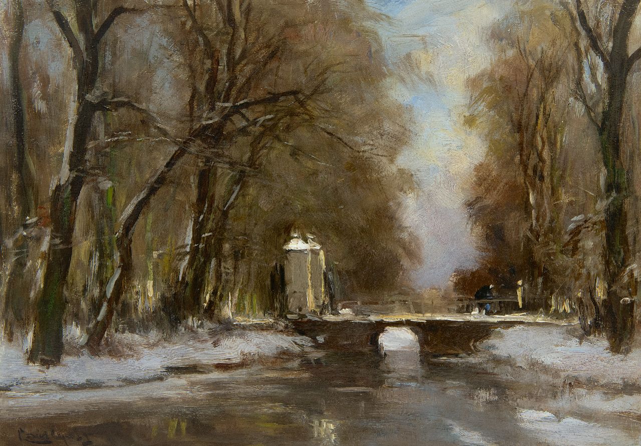Apol L.F.H.  | Lodewijk Franciscus Hendrik 'Louis' Apol, Winter in the Hague forest, oil on panel 24.4 x 34.9 cm, signed l.l. and painted ca. 1930