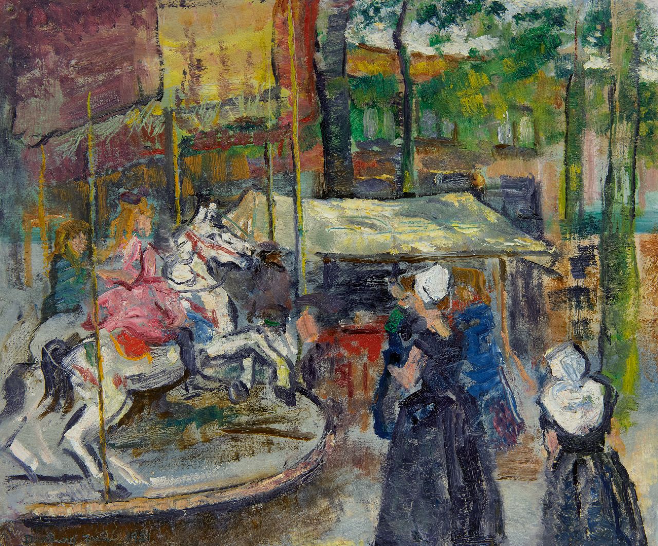 Góth C.  | Charlotte 'Sarika' Góth | Paintings offered for sale | At the fair in Domburg, oil on paper laid down on board 30.5 x 36.7 cm, signed l.r. and dated 'Juli 1921'