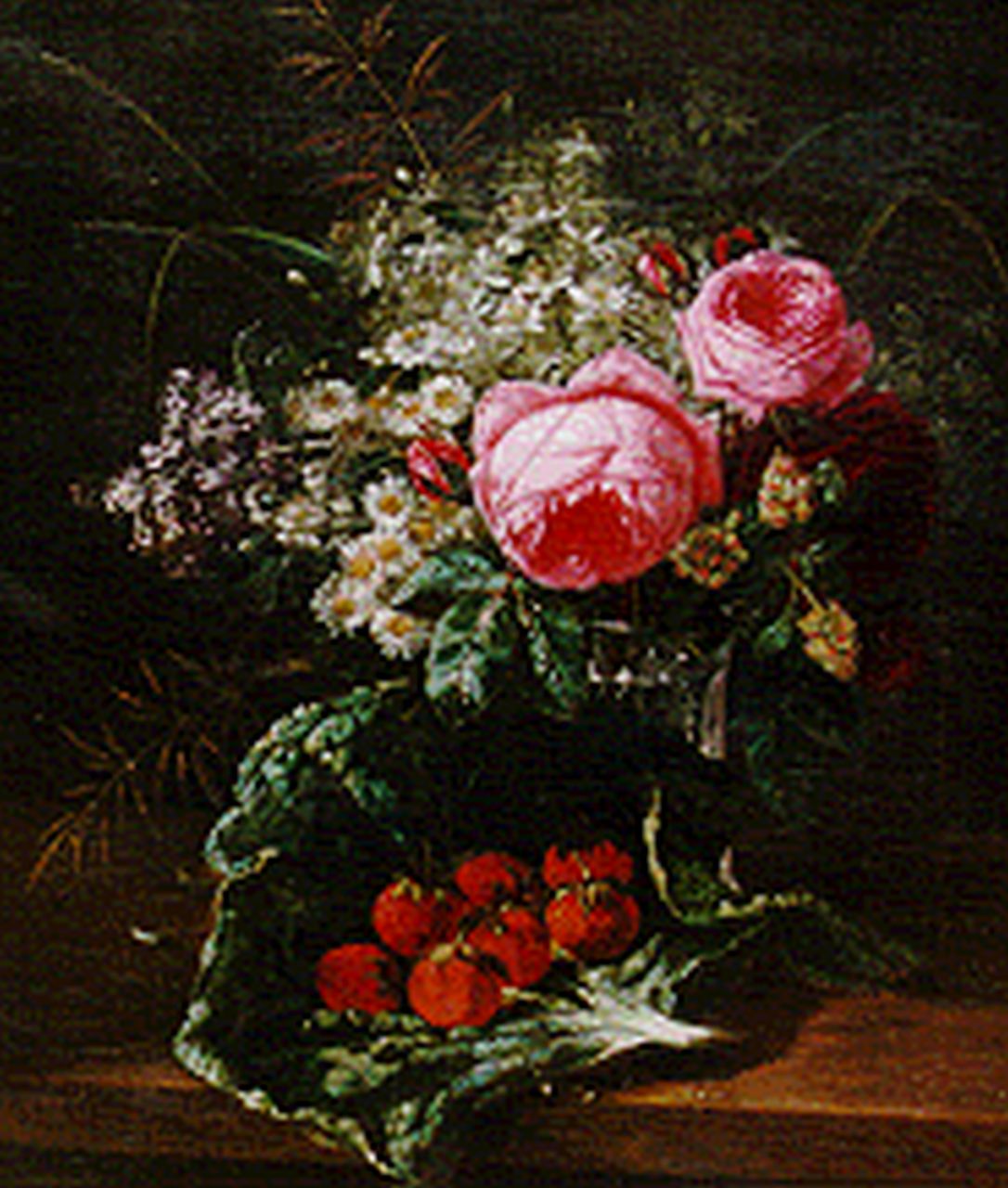 Huygens F.J.  | 'François' Joseph Huygens, A still life with peonies and strawberries, oil on canvas 50.7 x 44.0 cm, signed l.r.
