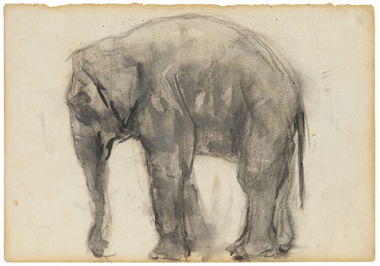 Arntzenius P.F.N.J.  | Pieter Florentius Nicolaas Jacobus 'Floris' Arntzenius | Watercolours and drawings offered for sale | Elephant, black chalk and gouache on paper 12.7 x 18.4 cm