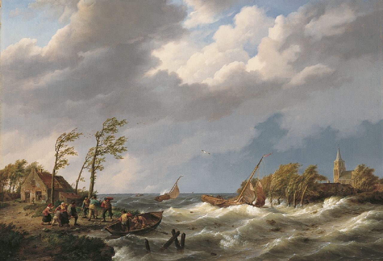 Koekkoek J.H.  | Johannes Hermanus Koekkoek | Paintings offered for sale | Stormy weather off the Zuiderzee, oil on canvas 48.7 x 71.2 cm, signed l.l.