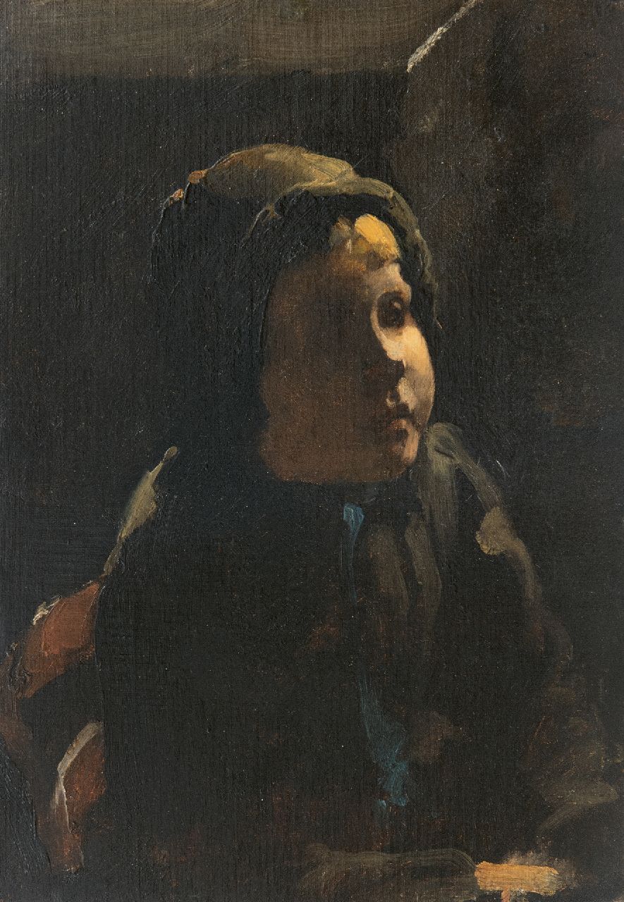 Witsen W.A.  | 'Willem' Arnold Witsen | Paintings offered for sale | A peasant girl, oil on painter's board 35.5 x 25.3 cm, pained ca. 1885