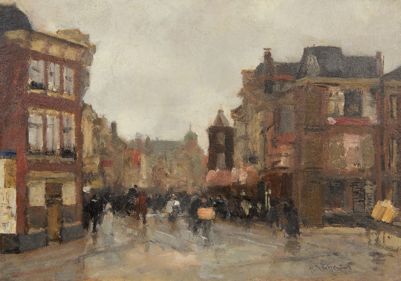 Arntzenius P.F.N.J.  | Pieter Florentius Nicolaas Jacobus 'Floris' Arntzenius | Paintings offered for sale | A view of the Wagenstraat, The Hague, oil on panel 20.6 x 29.0 cm, signed l.r.