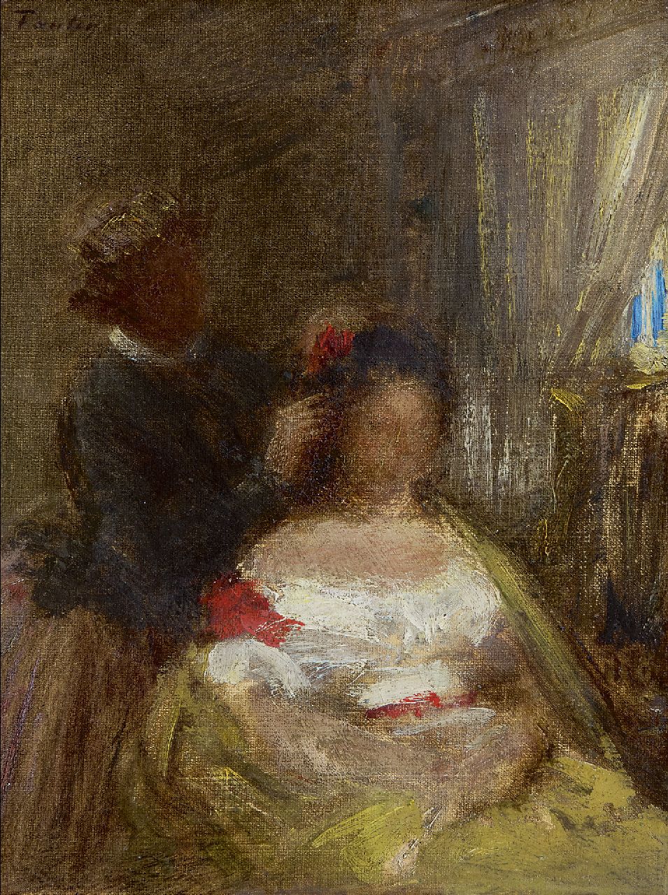 Fantin-Latour I.H.J.T.  | Ignace 'Henri' Jean Théodore Fantin-Latour | Paintings offered for sale | La coiffeuse, oil on canvas 27.0 x 21.2 cm, signed u.l.