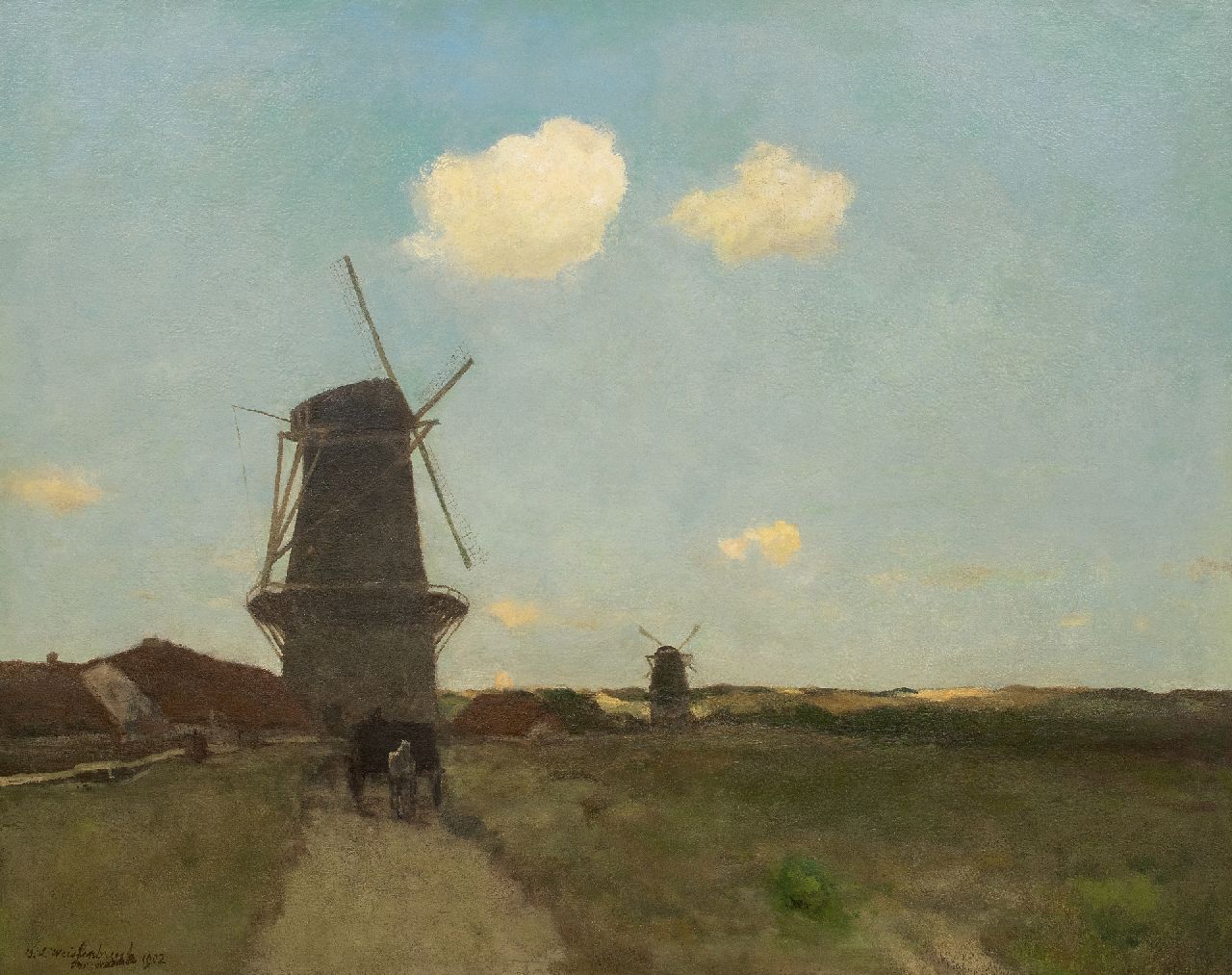 Weissenbruch H.J.  | Hendrik Johannes 'J.H.' Weissenbruch | Paintings offered for sale | Landscape with windmills, oil on canvas 103.0 x 128.8 cm, signed l.l. and dated 1902