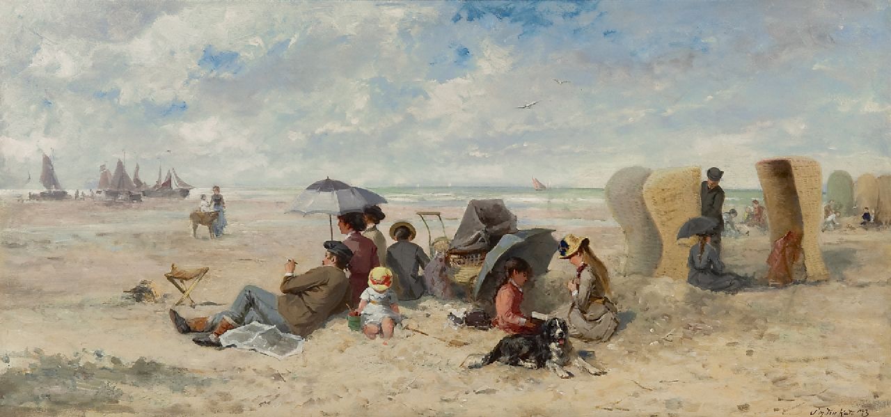 Kate J.M. ten | Johannes Marius ten Kate | Paintings offered for sale | Family day on the Scheveningen beach, oil on panel 33.3 x 69.2 cm, signed l.r.