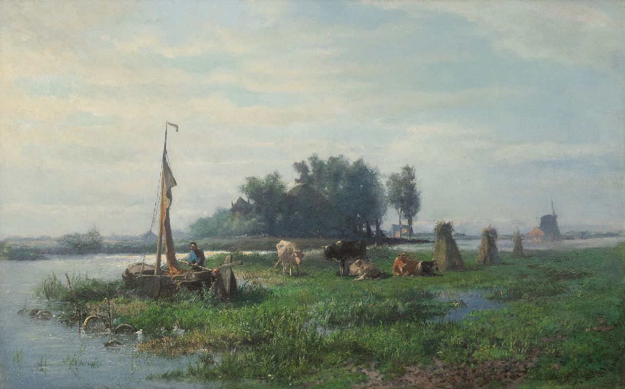 Mauve A.  | Anthonij 'Anton' Mauve | Paintings offered for sale | A farmer in a polder landscape, oil on canvas 40.5 x 64.0 cm, signed l.r. and painted ca. 1870