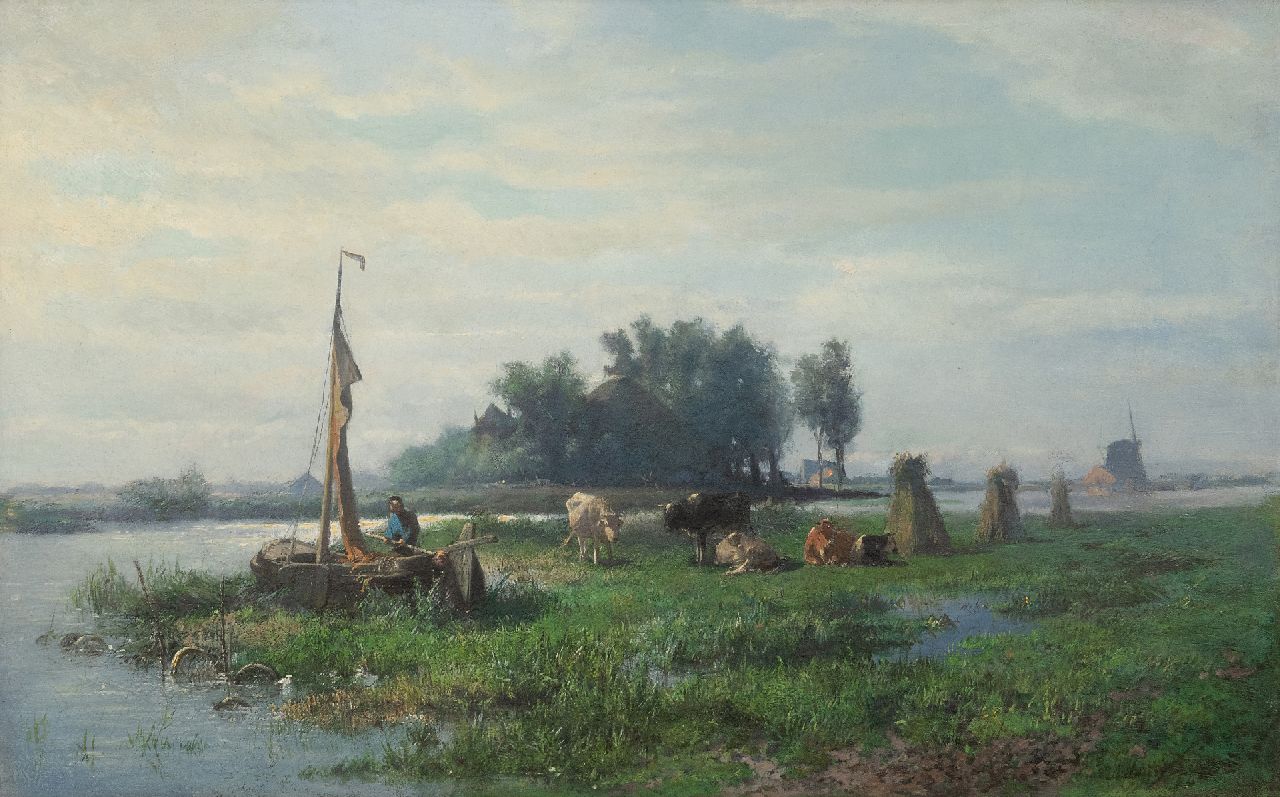 Mauve A.  | Anthonij 'Anton' Mauve, A farmer in a polder landscape, oil on canvas 40.5 x 64.0 cm, signed l.r. and painted ca. 1870