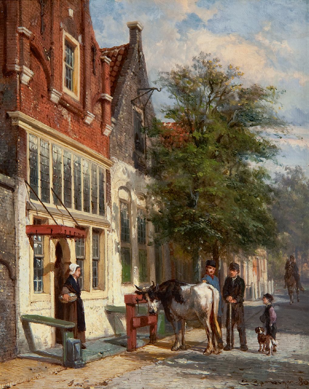 Springer C.  | Cornelis Springer, Streetscene in Monnickendam, oil on panel 25.1 x 19.8 cm, signed l.r. and dated '80