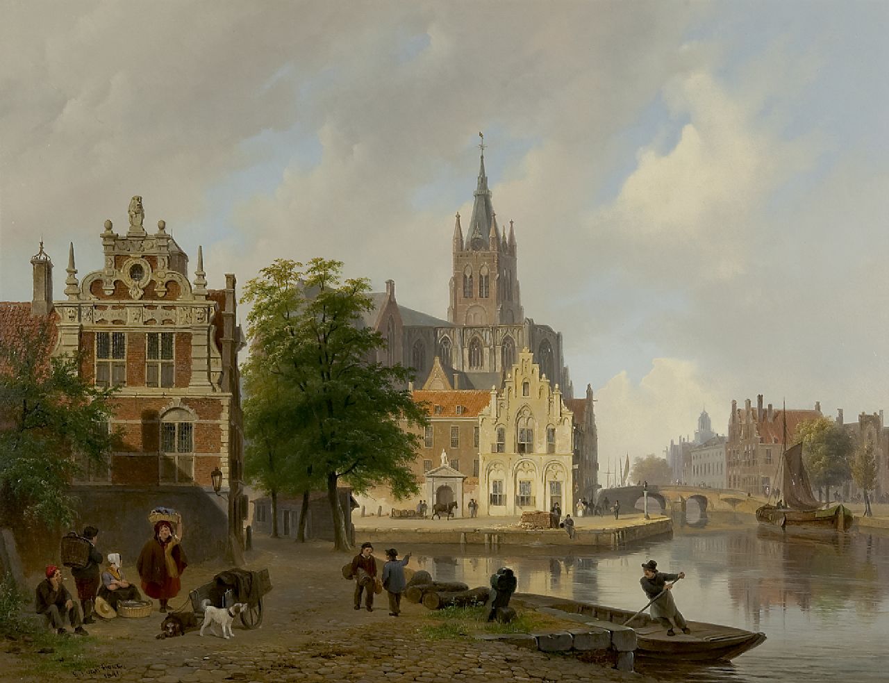 Hove B.J. van | Bartholomeus Johannes 'Bart' van Hove | Paintings offered for sale | A view of the Oude Kerk in Delft, oil on panel 42.4 x 54.9 cm, signed l.l. and dated 1841