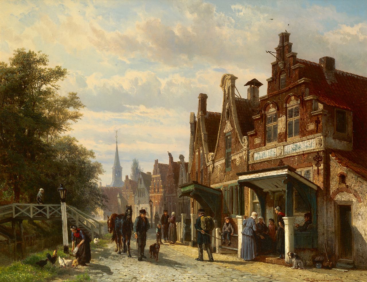 Springer C.  | Cornelis Springer | Paintings offered for sale | A town view in Makkum, Friesland, oil on panel 44.8 x 57.3 cm, signed l.r. and dated 1871