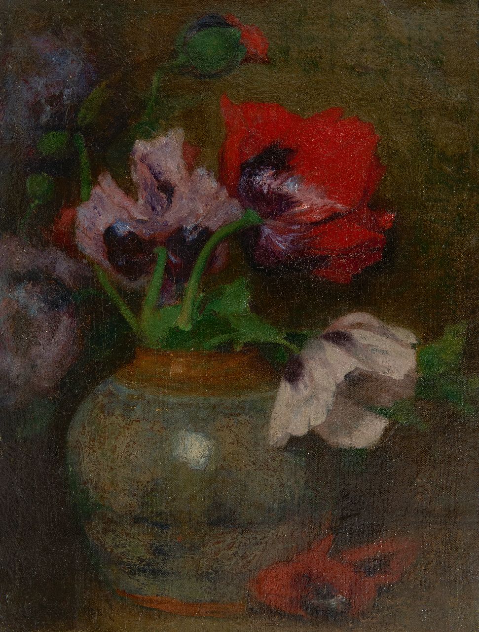 Wandscheer M.W.  | Maria Wilhelmina 'Marie' Wandscheer | Paintings offered for sale | Poppies in a vase, oil on canvas 32.5 x 25.2 cm, signed l.l.