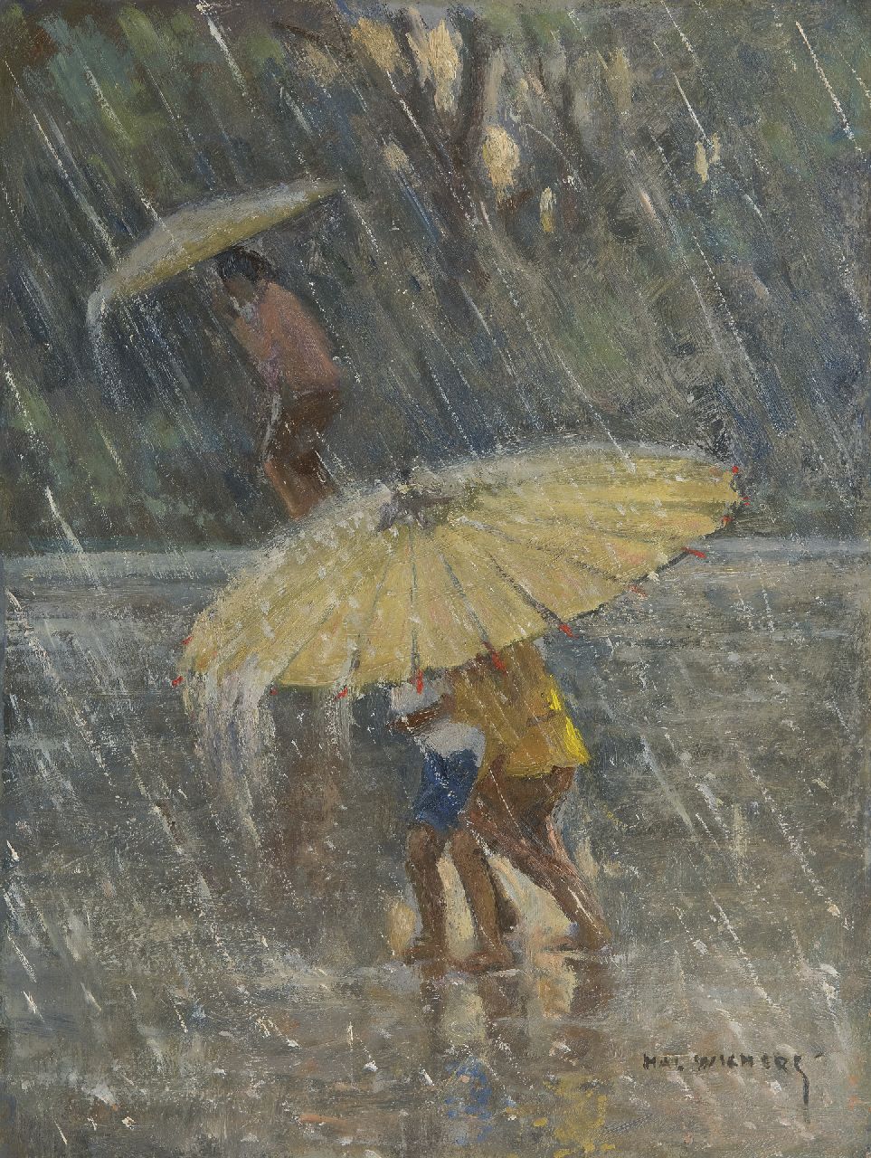 Wichers H.A.L.  | Hendrik Arend Ludolf 'Hal' Wichers | Paintings offered for sale | A tropical rain shower, oil on board 40.0 x 30.1 cm, signed l.r.