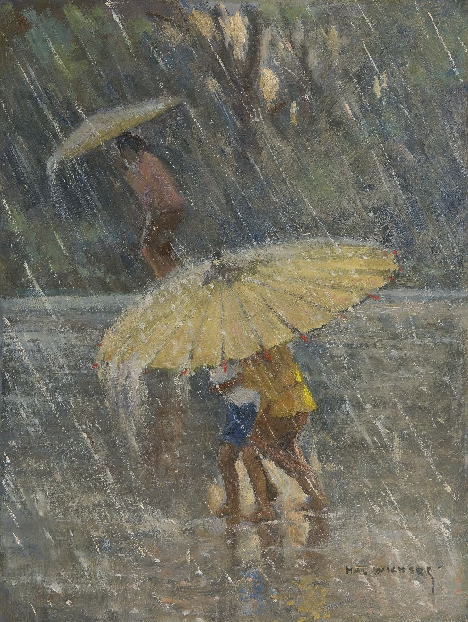 Wichers H.A.L.  | Hendrik Arend Ludolf 'Hal' Wichers, A tropical rain shower, oil on board 40.0 x 30.1 cm, signed l.r.