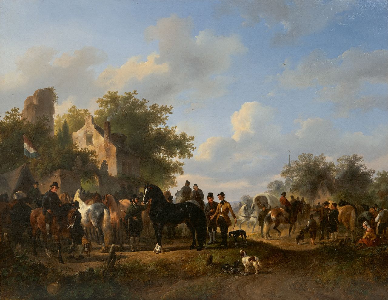 Verschuur W.  | Wouterus Verschuur, Horse market, oil on canvas 57.3 x 72.8 cm, signed l.c.