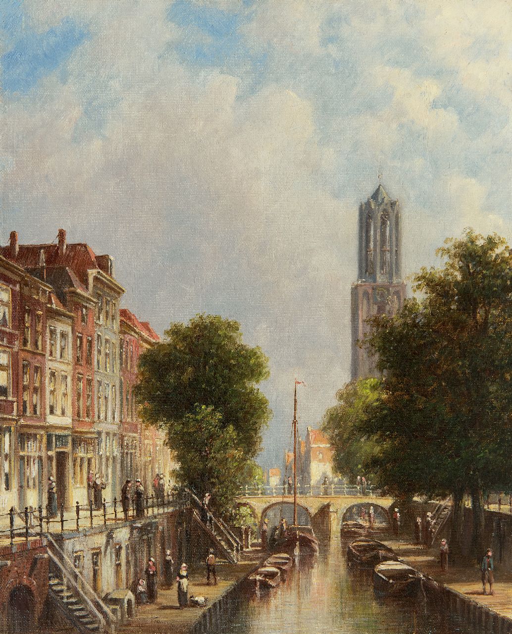 Vertin P.G.  | Petrus Gerardus Vertin | Paintings offered for sale | A town view with the Dom tower of Utrecht, oil on canvas 34.1 x 28.6 cm, signed l.l.