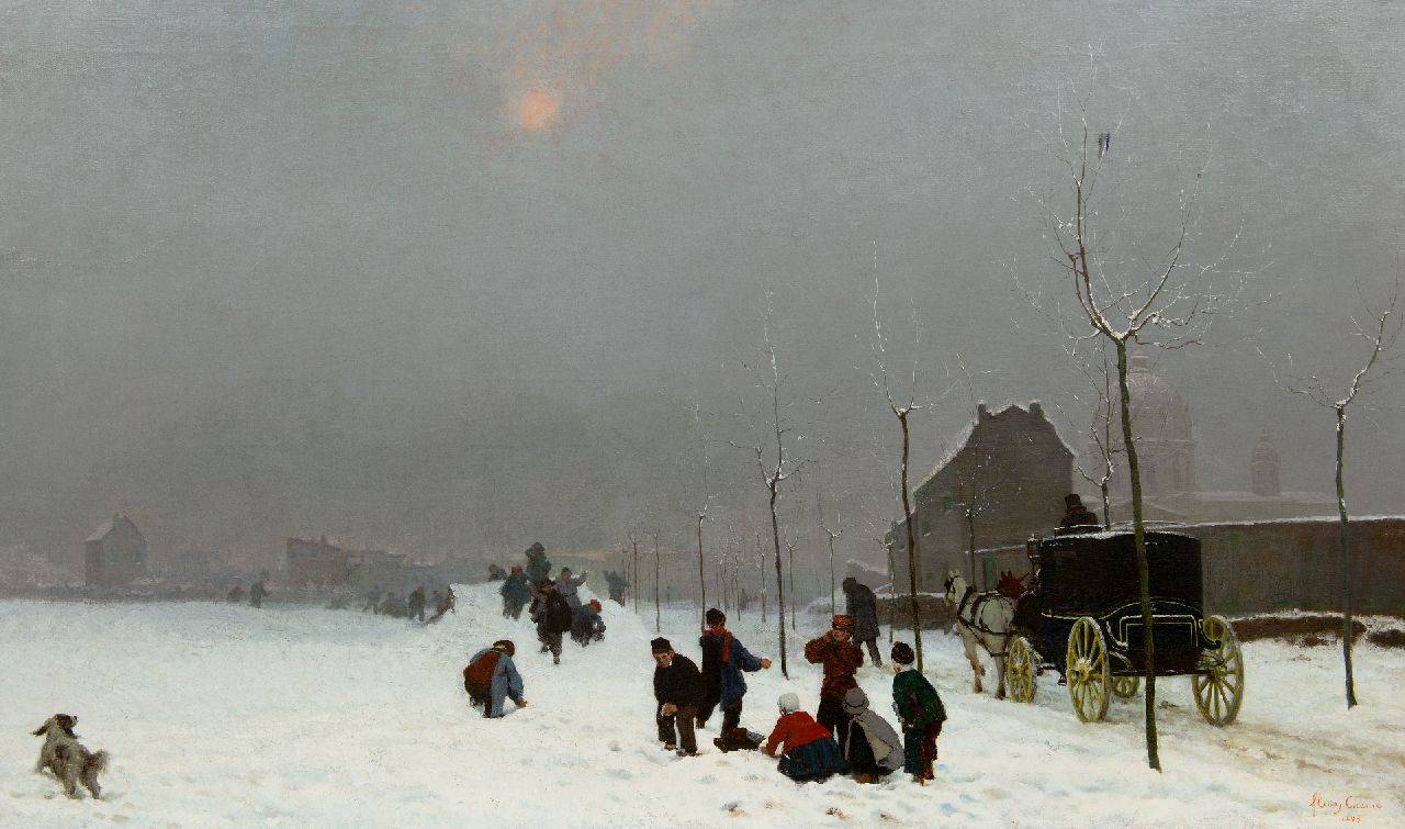 Fleury Chenu | A snowy day at the Hotel-Dieu in Lyon, oil on canvas, 79.0 x 134.0 cm, signed l.l. and dated 1867