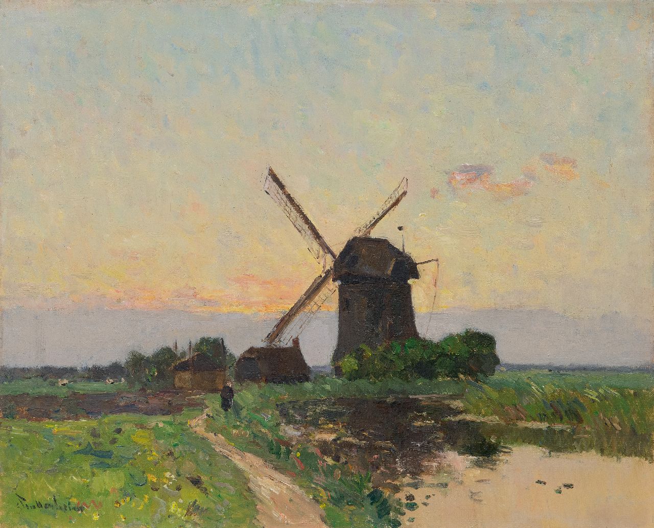 Louis Stutterheim | Windmill at Kortenhoef, oil on canvas, 46.4 x 56.3 cm, signed l.l.