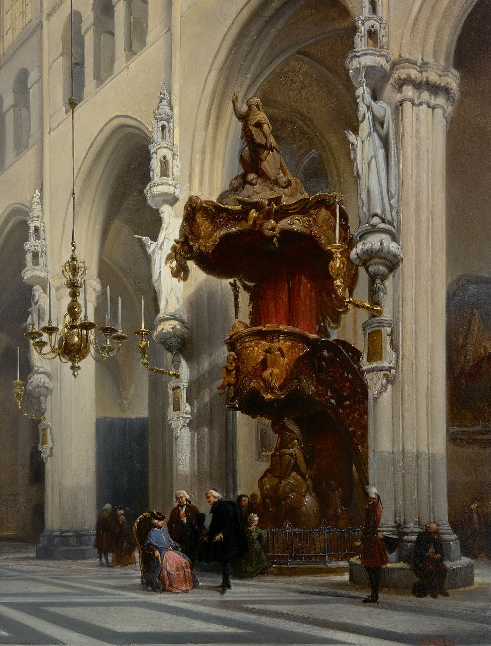 Bosboom J.  | Johannes Bosboom | Paintings offered for sale | Interior of the Onze Lieve Vrouwe church in Bruges, oil on panel 67.9 x 51.8 cm, signed l.r.