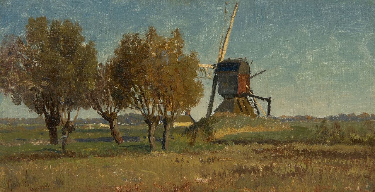 Gabriel P.J.C.  | Paul Joseph Constantin 'Constan(t)' Gabriel | Paintings offered for sale | The red windmill near Abcoude, oil on canvas laid down on panel 19.1 x 37.1 cm, signed l.l. and dated 'abcoude' '66