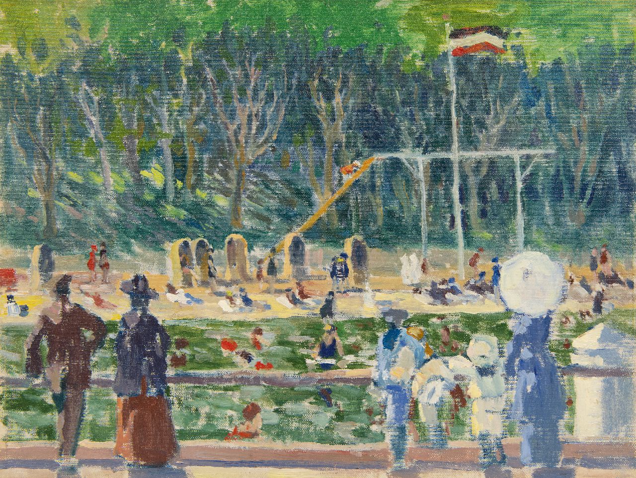 Bloos R.W.  | 'Richard' Willi Bloos | Paintings offered for sale | A sunny day at the beach pool, oil on canvas laid down on painter's board 32.0 x 42.0 cm