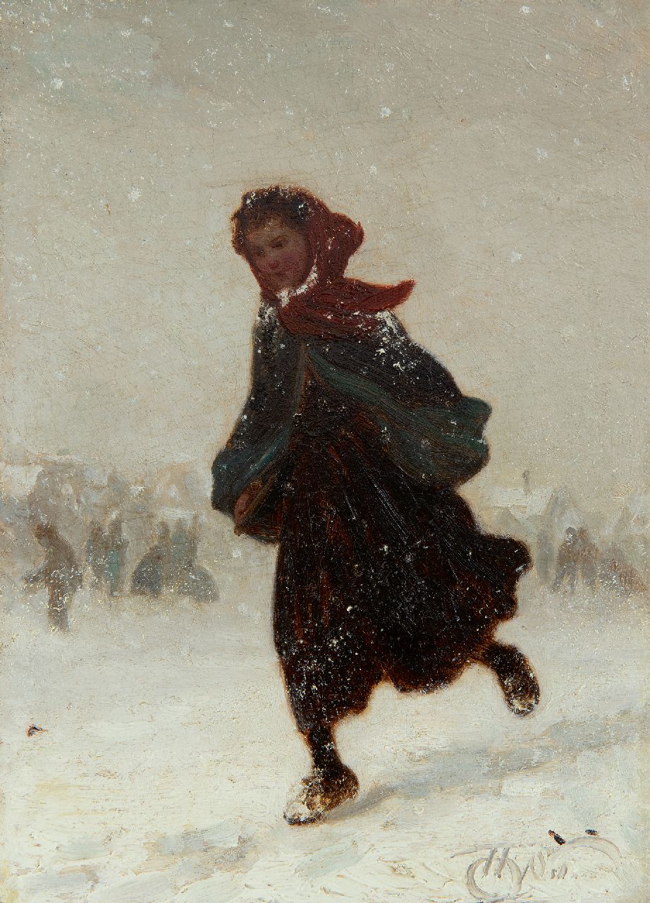 Seben H. van | Henri van Seben, Homeward bound in the snow, oil on panel 21.9 x 15.9 cm, signed l.r.